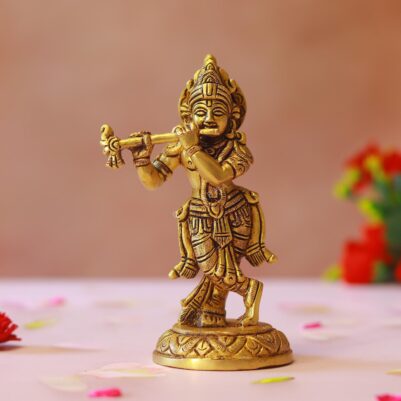 Brass krishna idol with flute - 5.5 inches