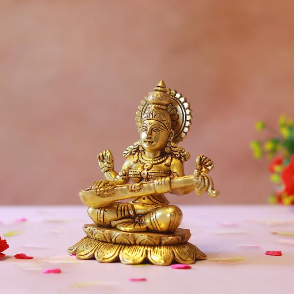 brass saraswati mata idol – 6 inches