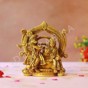 Brass Radha Krishna idol sitting sitting on throne 6 inches