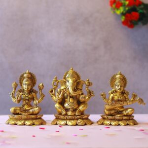brass ganesha laxmi saraswati pair height 6 inches