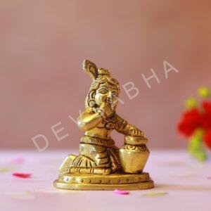 Brass Makhan Chor Bal Krishna Idol - 3.5 inches