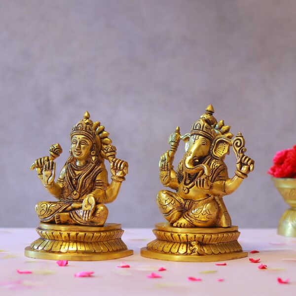 Brass Ganesh Laxmi Idol – 6.6 Inch Pure Brass Murti for Pooja