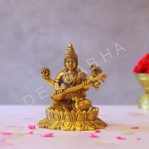 goddess saraswati brass murti height 5.2 inches