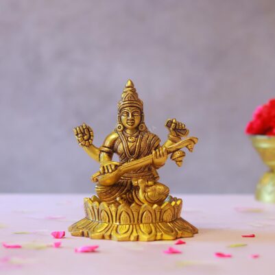 goddess saraswati brass murti height 5.2 inches