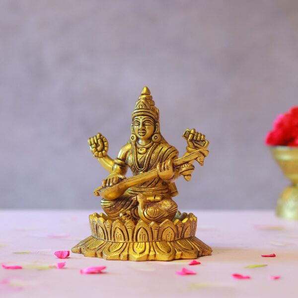 goddess saraswati brass murti height 5.2 inches