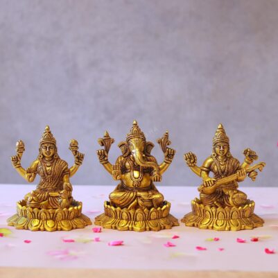 brass ganesha laxmi saraswati pair height 5.2 inches