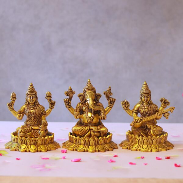 brass ganesha laxmi saraswati pair height 5.2 inches