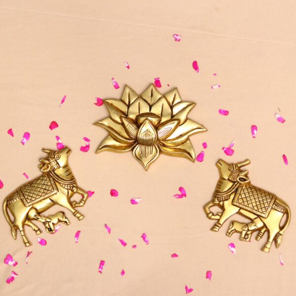 Wall hanging brass lotus with kamdhenu