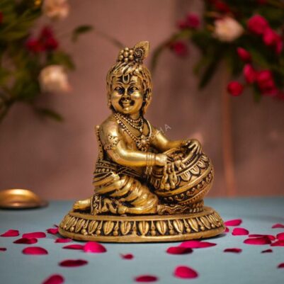 Super fine Brass makhan krishna statue height 4.5 inches