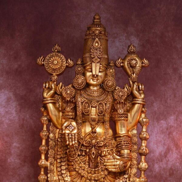 Brass 48 inches Tirupati balaji with sankha chakra diya set