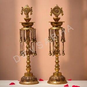 brass sankha chakra diya set height 30 inches