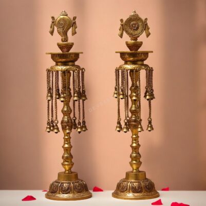 brass sankha chakra diya set height 30 inches