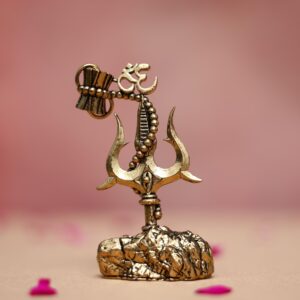 Brass shiva symbol trishul with damru for car dashboard