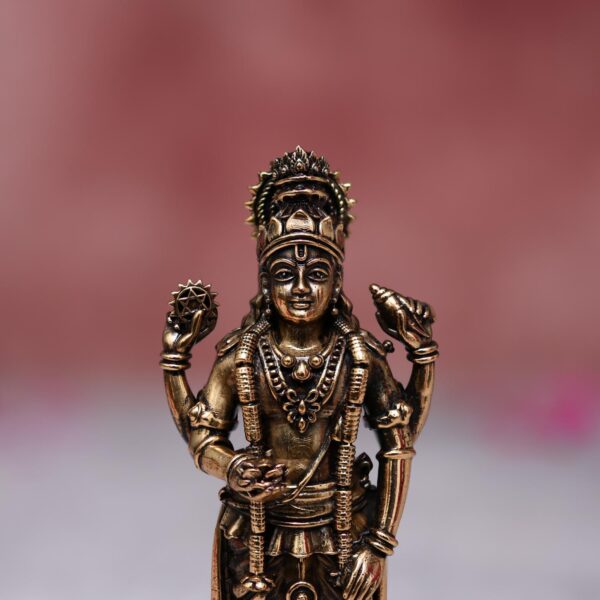 5-Inch Brass Narayan Idol with Intricate Carvings