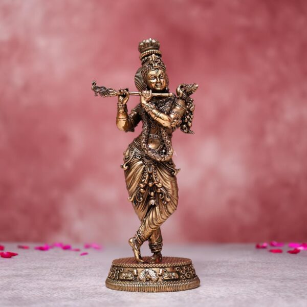 7.9 Inches Pure Brass Krishna Idol with Flute