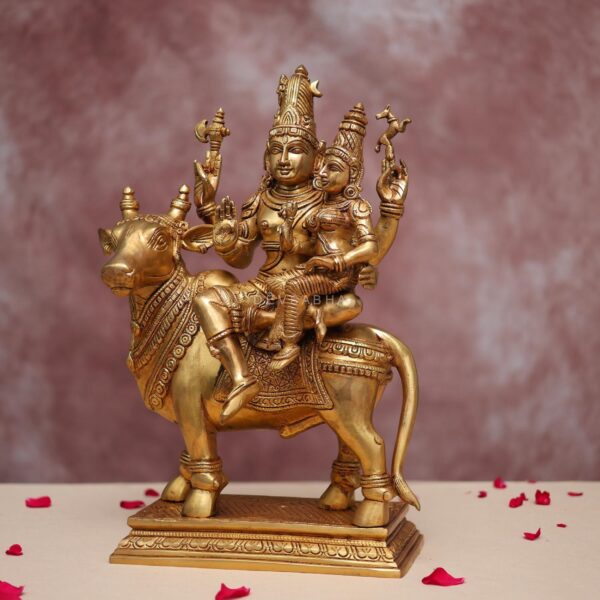 Large brass shiv parvati idol sitting on nandi Height 15.7 Inches