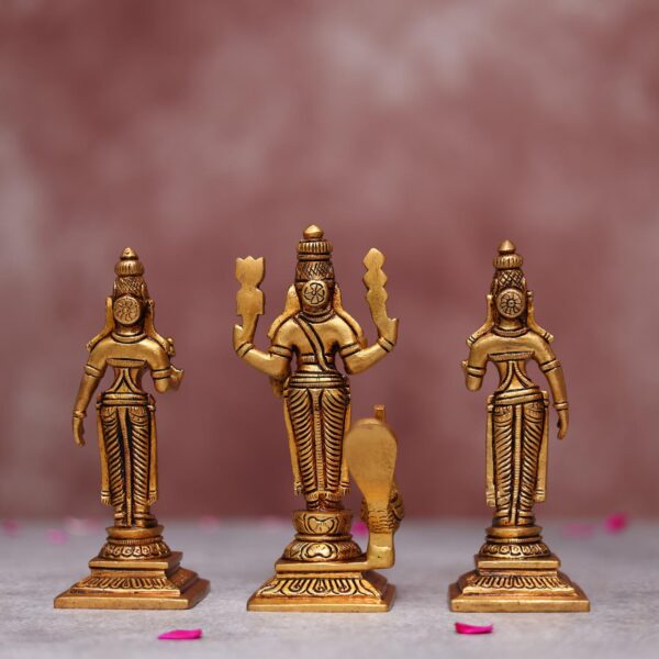 Small murugan brass statue with devasena and valli Height 6 Inch