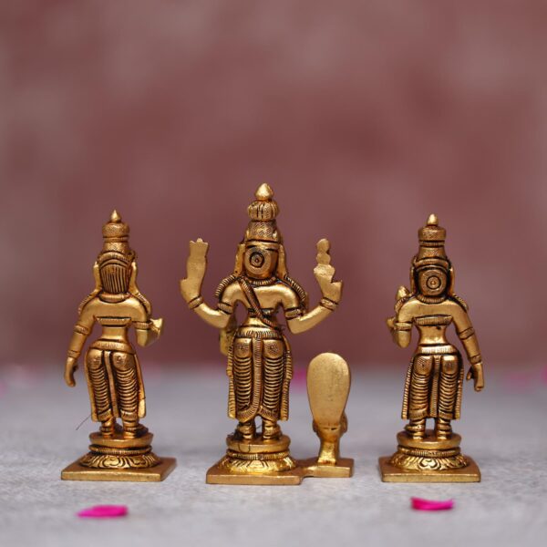 Small brass Murugan Idol with devasena and valli 4.1 Inch