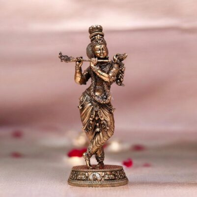 5.5 Inches Pure Brass Krishna Idol with Flute