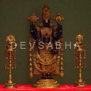 Brass black 48 inches Tirupati balaji with sankha chakra diya set