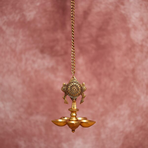 brass chakra five petal hanging diya