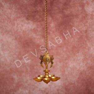 brass sankha five petal hanging diya