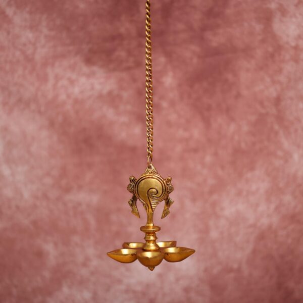 brass sankha five petal hanging diya