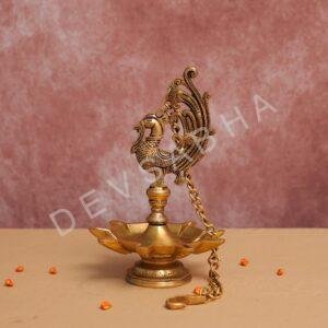 brass peacock nine petal handing diya