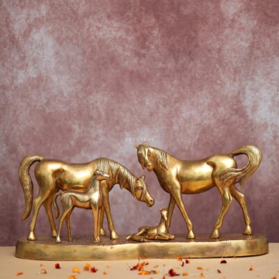 Brass Statue of Horse Family | Animal Figurine for Home Decor