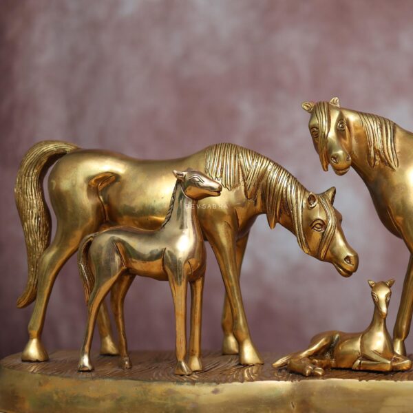 Brass Statue of Horse Family | Animal Figurine for Home Decor