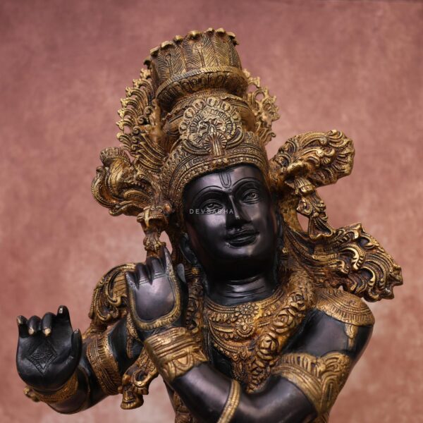 Large size brass black lord krishna murti in tribhangi posture