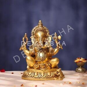 Brass Ganesha Idol 11 Inches Perfect for Home and Office Decor