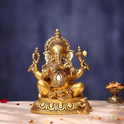 Brass Ganesha Idol 11 Inches Perfect for Home and Office Decor