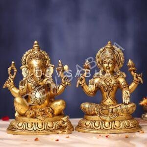Brass Ganesha Laxmi Idol 11 Inches Beautiful Home Decor Statue