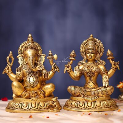 Brass Ganesha Laxmi Idol 11 Inches Beautiful Home Decor Statue