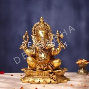 Brass Ganesha Idol 11 Inches for Home Decor and Gift