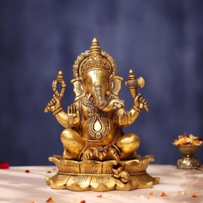 Brass Ganesha Idol 11 Inches for Home Decor and Gift
