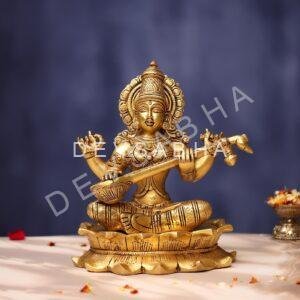 Brass Saraswati Idol 11 Inches Perfect for Home and Office Decor