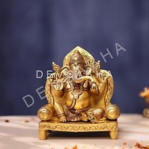 Brass Ganesha Idol 6.8 Inches for Home Decor and Gift