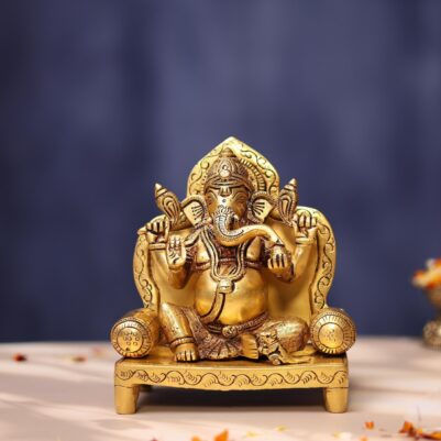 Brass Ganesha Idol 6.8 Inches for Home Decor and Gift