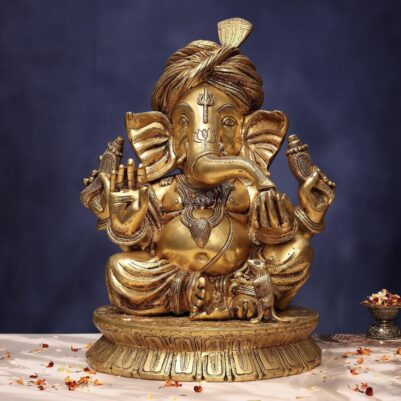 large size Brass pagdi Ganesh Idol 20.5 Inches
