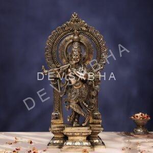 Antique Brass Krishna Idol with frame 17 Inches Height