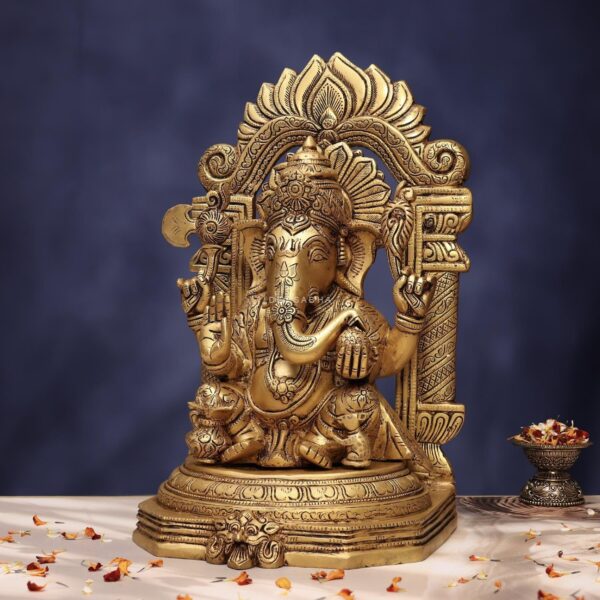 Brass Ganesha Idol 15.5 Inch for Home and Office Decor