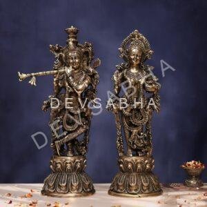 Antique Radha Krishna Brass Idol 18 Inch height