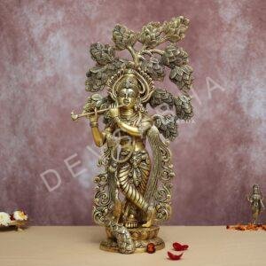 Brass Lord Krishna Idol with tree 22.3 Inches height