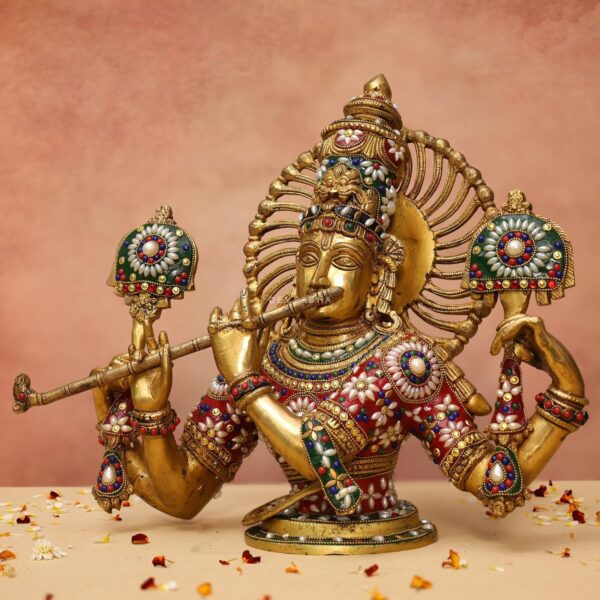 Brass colourful Lord Krishna Idol 13.8 Inches
