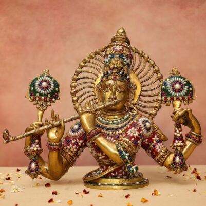 Brass colourful Lord Krishna Idol 13.8 Inches