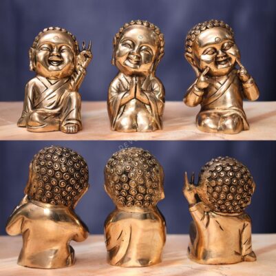 Brass Laughing Baby Idol Set 6.8 Inches Height for Home and Decor