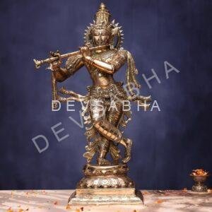 Antique Brass Krishna Idol 25 Inches for Home and Decor