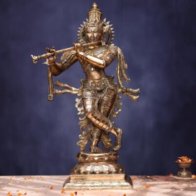 Antique Brass Krishna Idol 25 Inches for Home and Decor